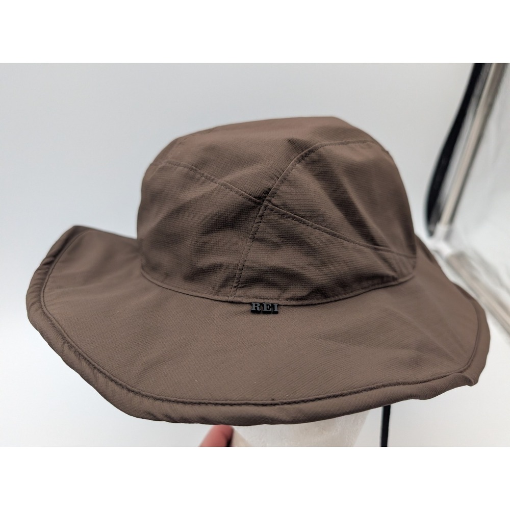 REI Elements Brown Ripstop Nylon Sun Hat Wide Brim Mesh Lined Adjustable Strap